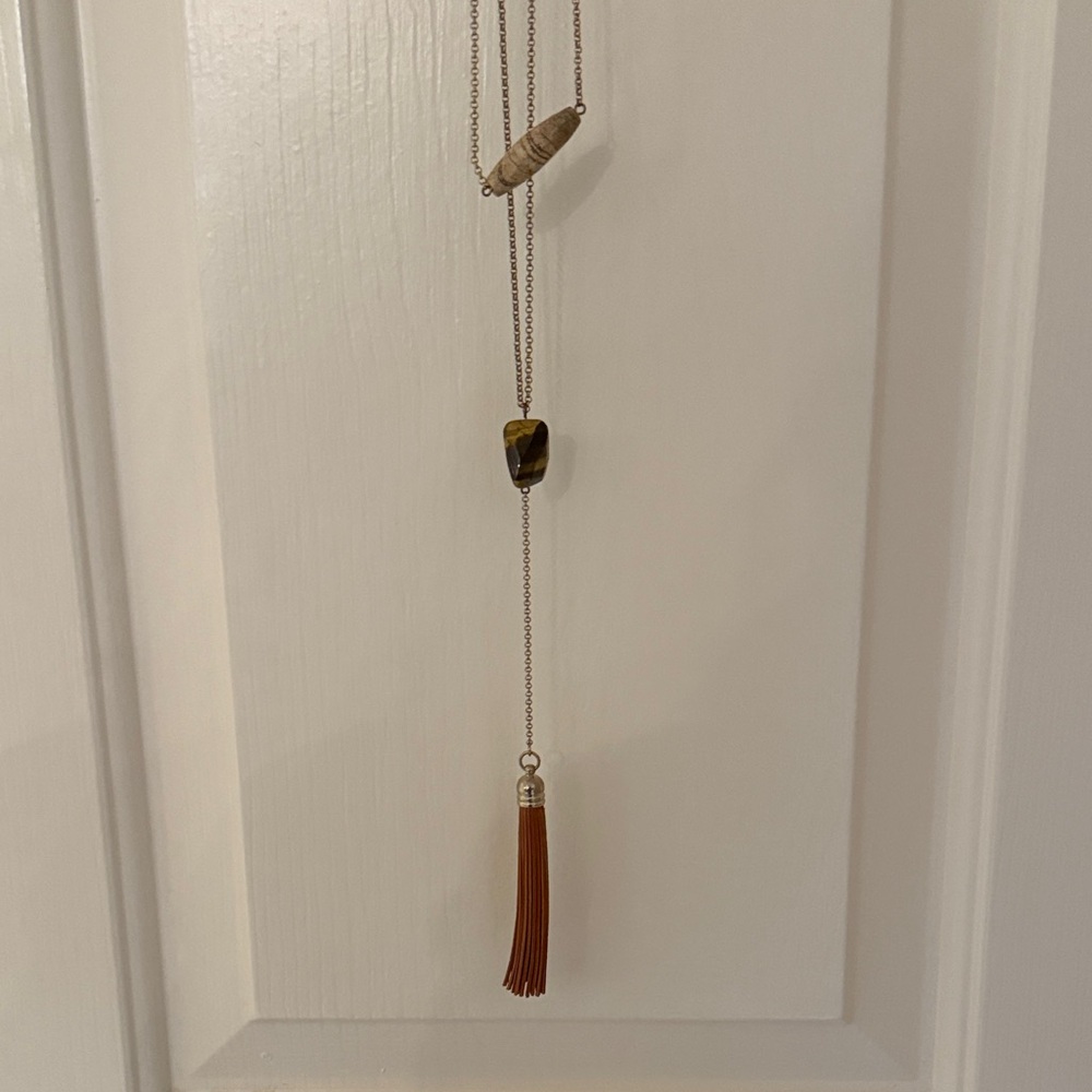 Brown Tassel Necklace with Beads